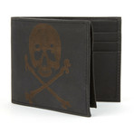 Skull Design Leather Wallet // Black