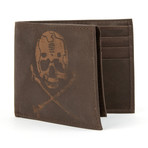 Skull Design Leather Wallet // Brown