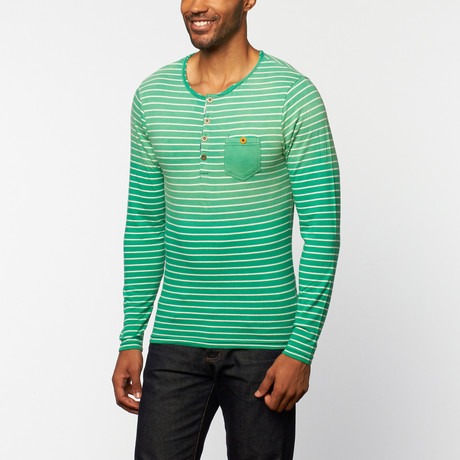 Timeout // Long-Sleeve Henley // Poison Green Stripe (S)