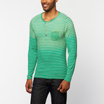 Timeout // Long-Sleeve Henley // Poison Green Stripe (M)