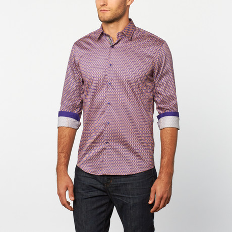 Button-Up Shirt // Purple + Tan Print (S)