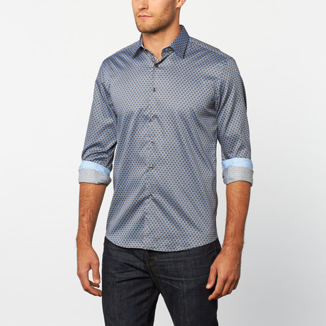 Button-Up Shirt // Blue + Grey Dot (S)