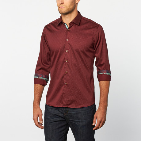 Button-Up Shirt // Burgundy Dot (S)