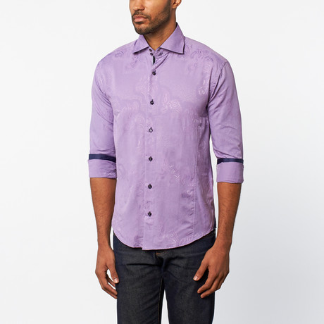 Bespoke // Button Up Shirt // Lilac + Navy (L)