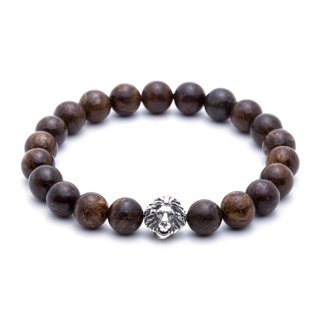 Sterling Silver Head of Lion + Bronzite Charm Bracelet (15 - 15.9cm)