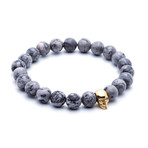 18kt Yellow Gold Plated Skull + Grey Jasper (15 - 15.9cm)