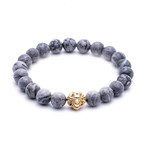 18kt Yellow Gold Plated Head of Lion + Grey Jasper (15 - 15.9cm)