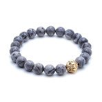 18kt Yellow Gold Plated Head of Lion + Grey Jasper (15 - 15.9cm)