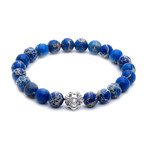 18kt White Gold Head of Lion + Blue Sea Sediment Jasper Charm Bracelet (15 - 15.9cm)
