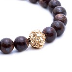 18kt Yellow Gold Head of Lion + Bronzite Charm Bracelet (15 - 15.9cm)
