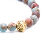 18kt Yellow Gold Head of Lion + Aqua Terra Jasper (15 - 15.9cm)