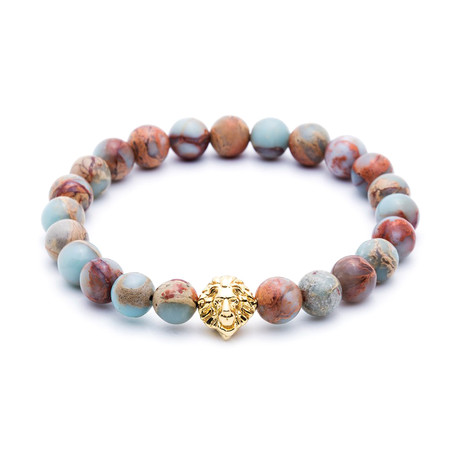 18kt Yellow Gold Head of Lion + Aqua Terra Jasper (15 - 15.9cm)