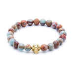 18kt Yellow Gold Head of Lion + Aqua Terra Jasper (15 - 15.9cm)