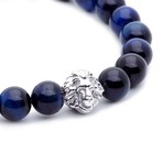 18kt White Gold Head of Lion + Navy Blue Tiger Eye (15 - 15.9cm)