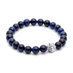 18kt White Gold Head of Lion + Navy Blue Tiger Eye (15 - 15.9cm)