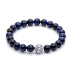 18kt White Gold Head of Lion + Navy Blue Tiger Eye (15 - 15.9cm)