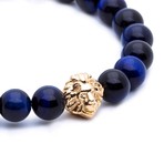 18kt Yellow Gold Head of Lion + Navy Blue Tiger Eye (15 - 15.9cm)
