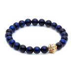 18kt Yellow Gold Head of Lion + Navy Blue Tiger Eye (15 - 15.9cm)