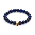 18kt Yellow Gold Skull + Navy Blue Tiger Eye (15 - 15.9cm)