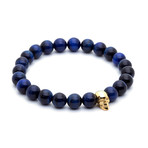 18kt Yellow Gold Skull + Navy Blue Tiger Eye (15 - 15.9cm)