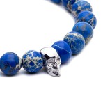 18kt White Gold Skull + Blue Sea Sediment Jasper String Bracelet (15 - 15.9cm)