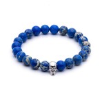 18kt White Gold Skull + Blue Sea Sediment Jasper String Bracelet (15 - 15.9cm)