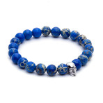 18kt White Gold Skull + Blue Sea Sediment Jasper String Bracelet (15 - 15.9cm)