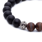 Brown Agate + Matte Onyx Charm Bracelet (15 - 15.9cm)