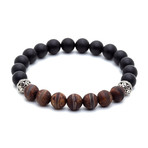 Brown Agate + Matte Onyx Charm Bracelet (15 - 15.9cm)