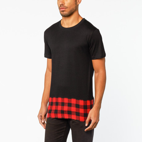 Bleeker Panel Zip Elong Tee // Black + Red (XS)