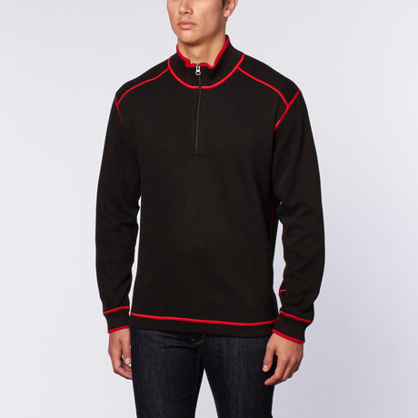 Overtime Half-Zip Knit // Black + Red (S)