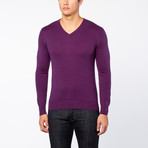 Wool + Cashmere V-Neck Sweater // Magenta (S)