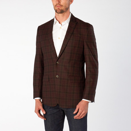 Laselle Peak Lapel Blazer // Brown Muted Plaid + Burgundy Accent (US: 36S)