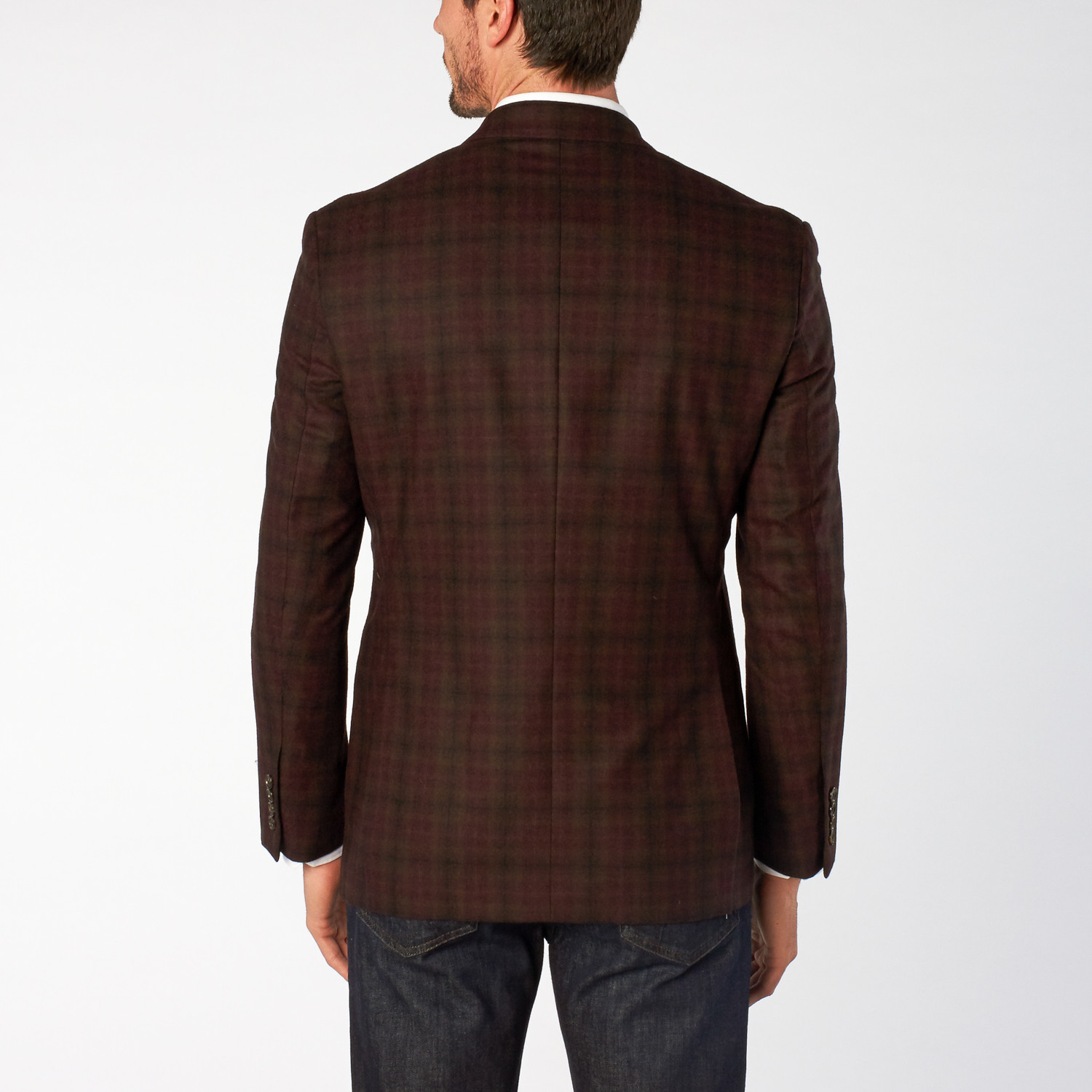 Laselle Peak Lapel Blazer // Brown Muted Plaid + Burgundy Accent (US ...