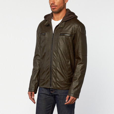 Hooded Moto Multi Pocket Jacket // Brown (S)