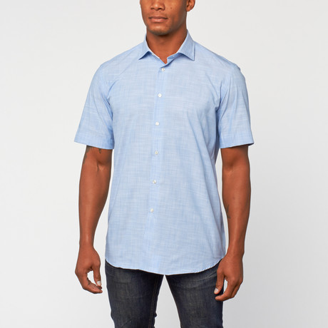 Cotton Slim Fit Short Sleeve Dress Shirt // Blue (US: 15R)