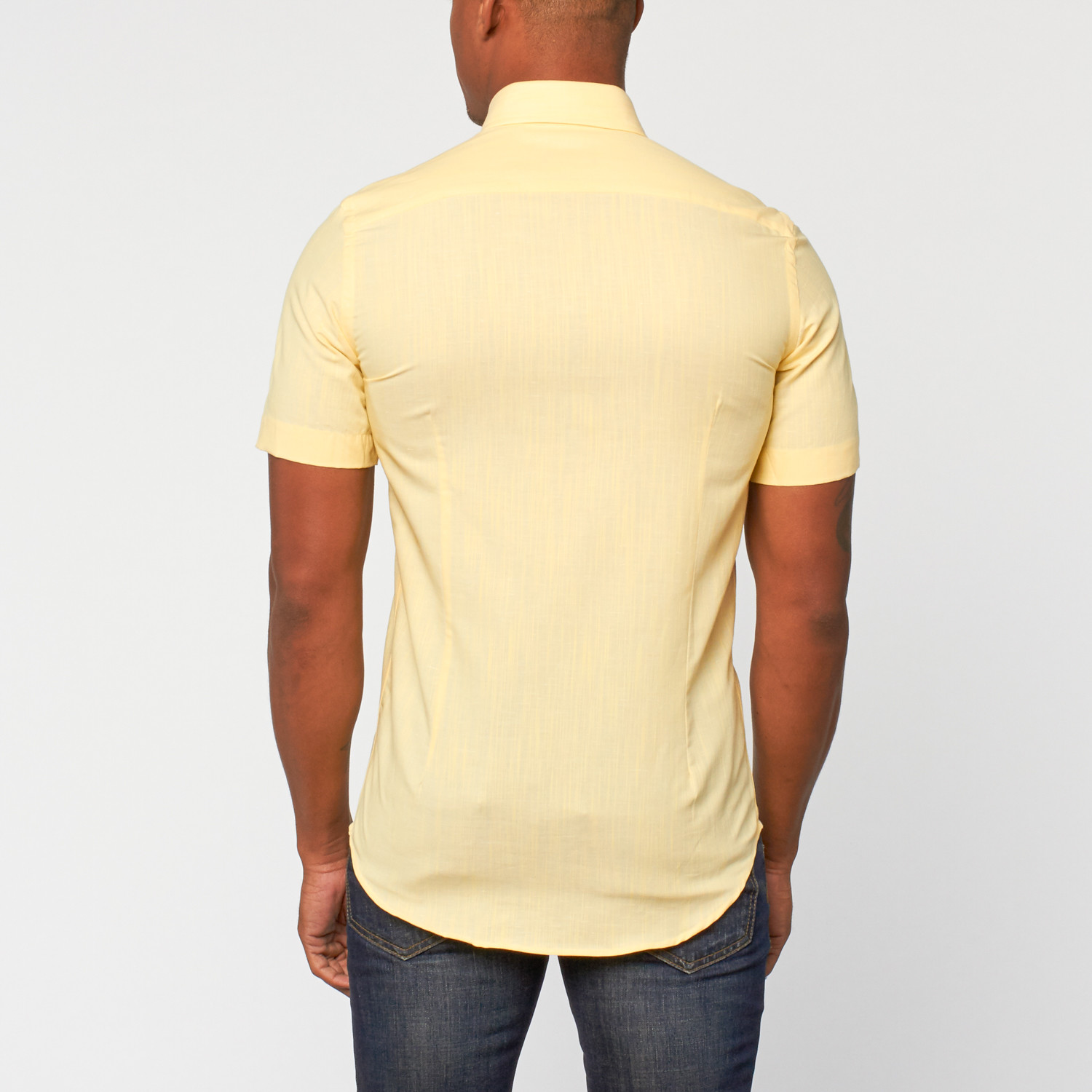 Cotton Slim Fit Short Sleeve Dress Shirt // Yellow (US: 17R) - Bianchi ...