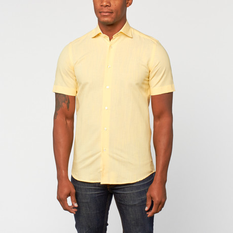 Cotton Slim Fit Short Sleeve Dress Shirt // Yellow (US: 15R)