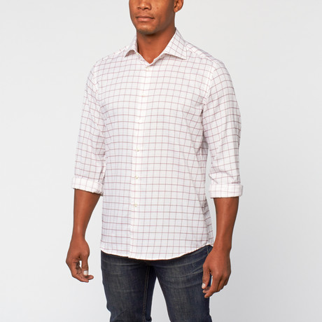 Cotton Slim Fit Dress Shirt // White + Burgundy Grid (US: 15R)