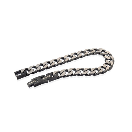 Matte Stainless Steel Diamond Cut Curb Link Bracelet // 5.5mm // Black