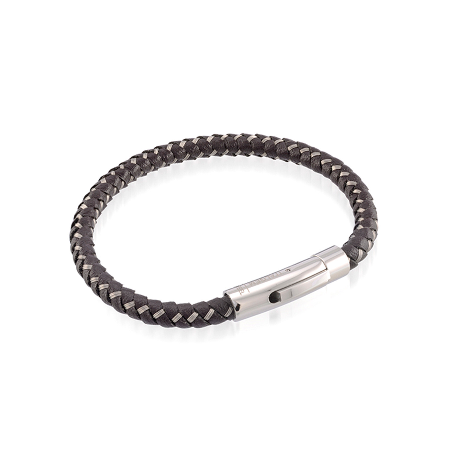 Brown Leather Stainless Steel Wire Braided Bracelet - Italgem Steel ...