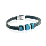 Stainless Steel + Leather Bracelet // Black + Blue + Silver (S)