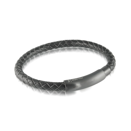 Stainless Steel Black Leather Bracelet (Matte Clasp)