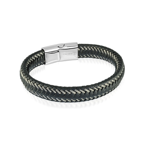 Leather Stainless Steel Bracelet // Black