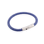 Leather Stainless Steel Wire Braided Bracelet // Blue + Silver (S)