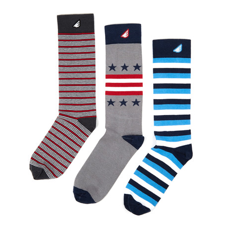 Stars + Stripes Sock Pack // Grey // Set of 3