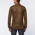 Glenn Distressed Lamb Leather Button-Up // Antique Brown (M)