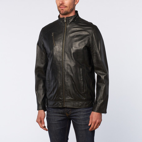 Leather Stand Collar Jacket // Black (S)