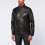 Leather Stand Collar Jacket // Black (L)