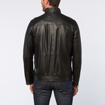 Leather Stand Collar Jacket // Black (XL)